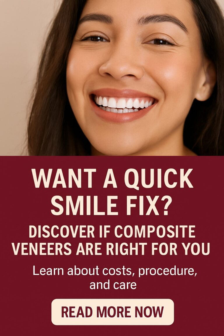 Close up studio shot of a dentist applying composite resin to a patient's tooth with a specialized tool, showcasing the detailed work involved in creating composite veneers. No text on image.