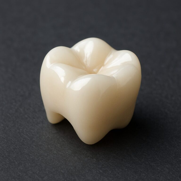 A worried patient sits in a dental chair, looking at an x-ray of their tooth with a dentist. The dentist is pointing out a crack in the tooth. Text on the image says, "Do I Really Need a Crown?"