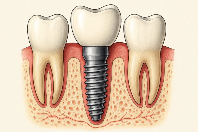 An infographic comparing dental implants and dentures, highlighting their differences in stability, cost, and maintenance. No text on image.