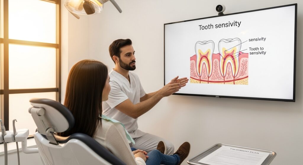 Dentist consulting a patient about tooth sensitivity treatments